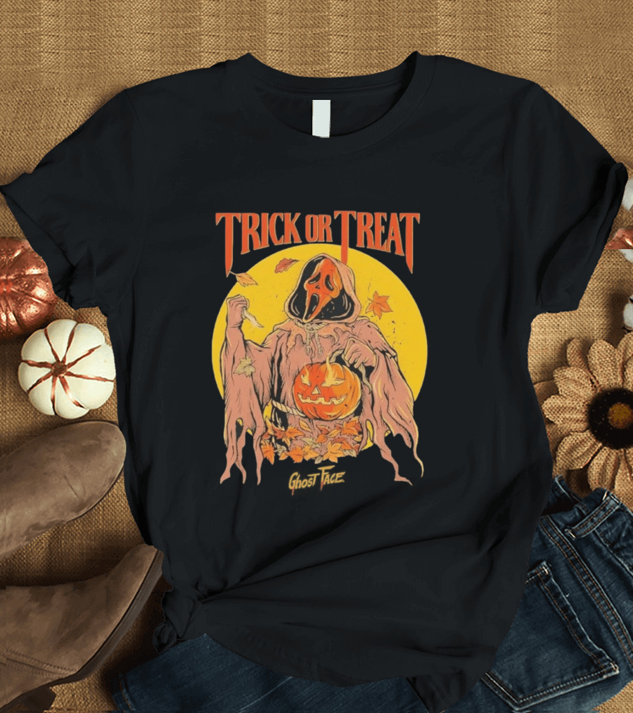 Trick Or Treat Ghost Face Pumpkin Cavity Colors Halloween T-Shirt