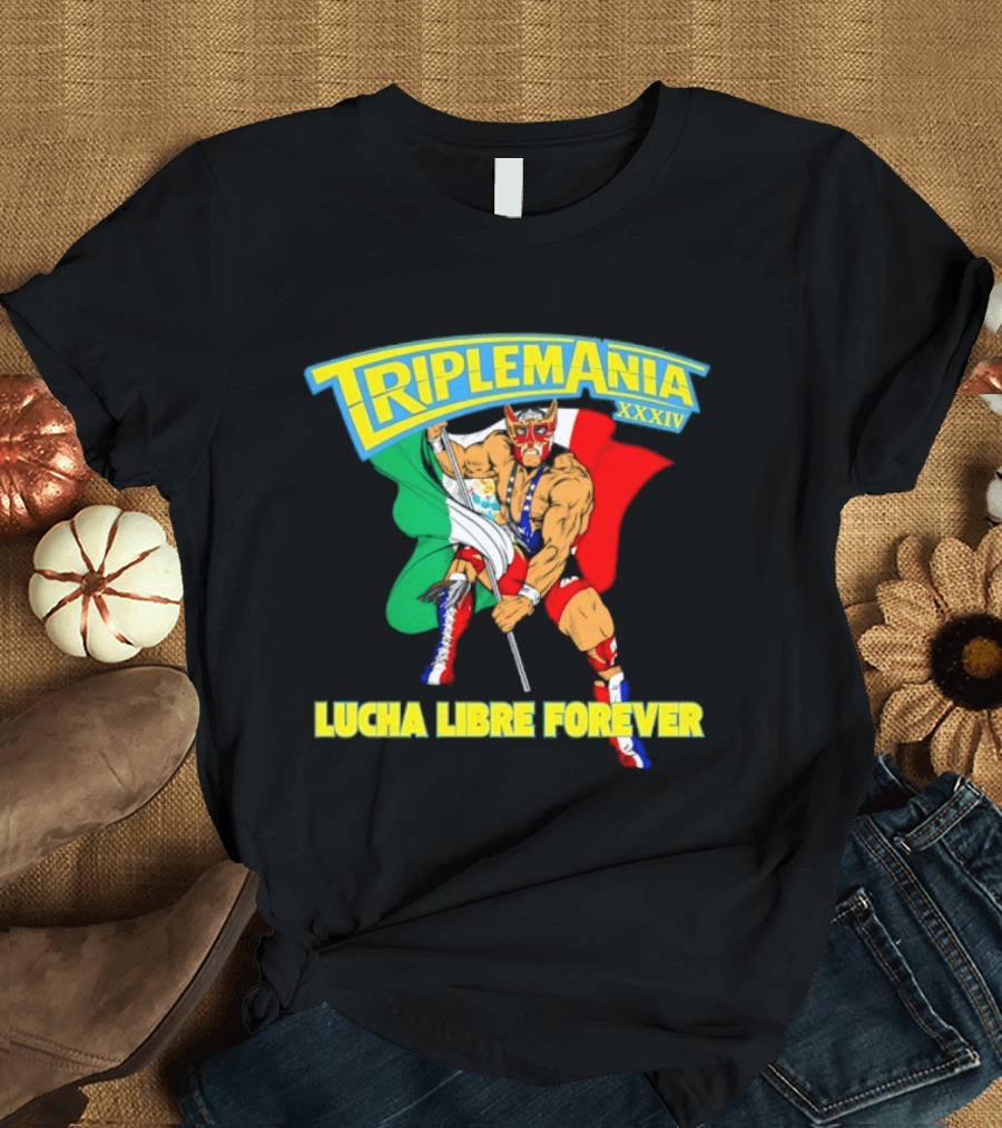 Triplemania XXXIV Lucha Libre Forever Wrestler Mexican Flag T-Shirt
