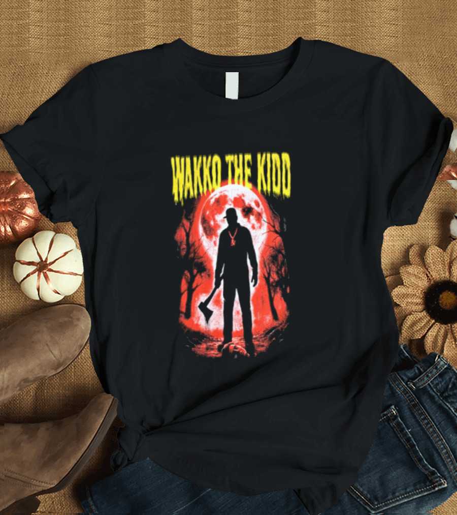 Wakko The Kidd Swing The Hatchet Red Moon Silhouette Charcoal Grey T-Shirt