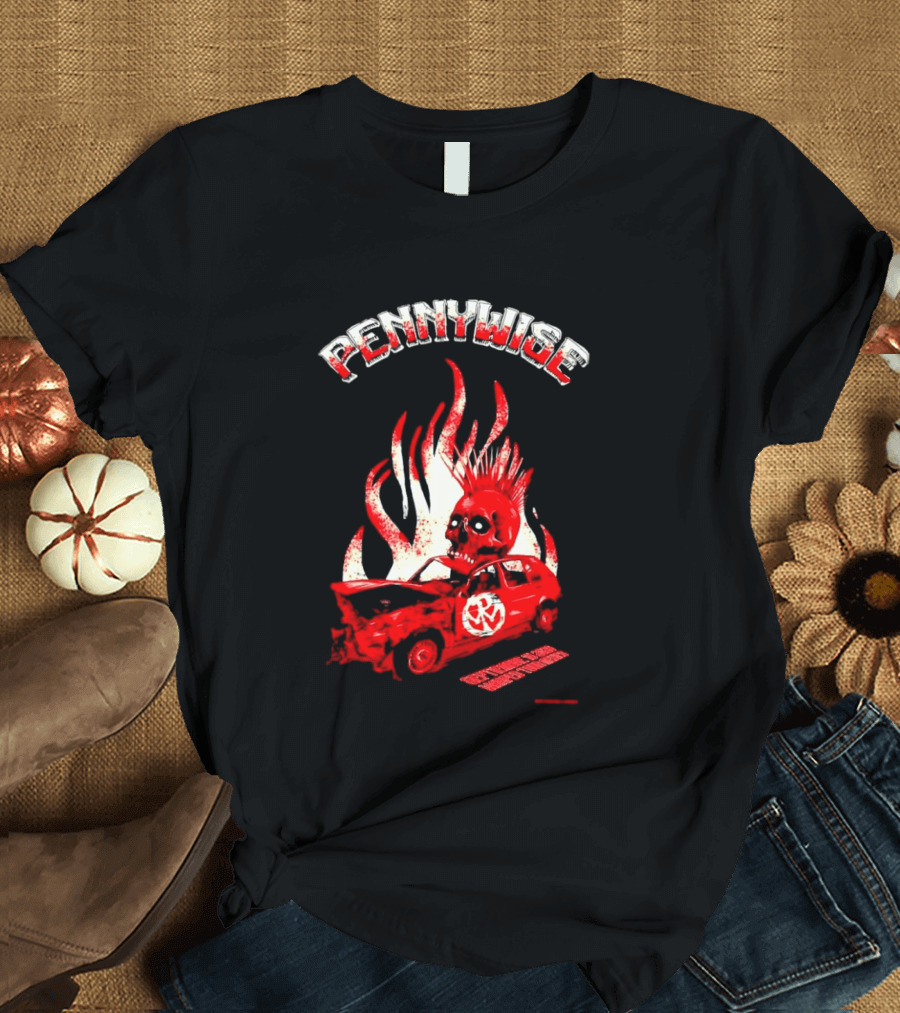 Pennywise Punk Rock Skull Flames Car Warped Tour T-Shirt