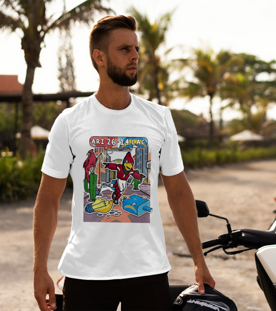Arizona Cardinals Vs Los Angeles Chargers Corndoggy Sports Doodle Game Day ARI 26 14 LAC T-Shirt