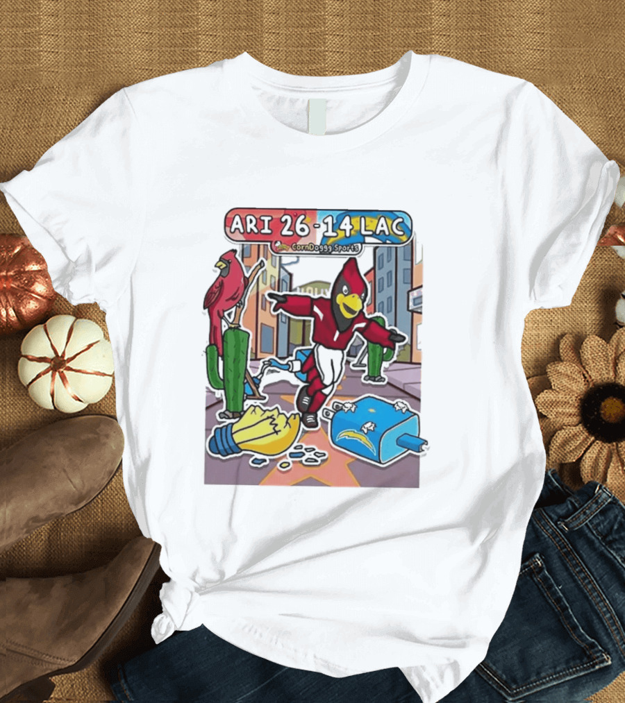 Arizona Cardinals Vs Los Angeles Chargers Corndoggy Sports Doodle Game Day ARI 26 14 LAC T-Shirt