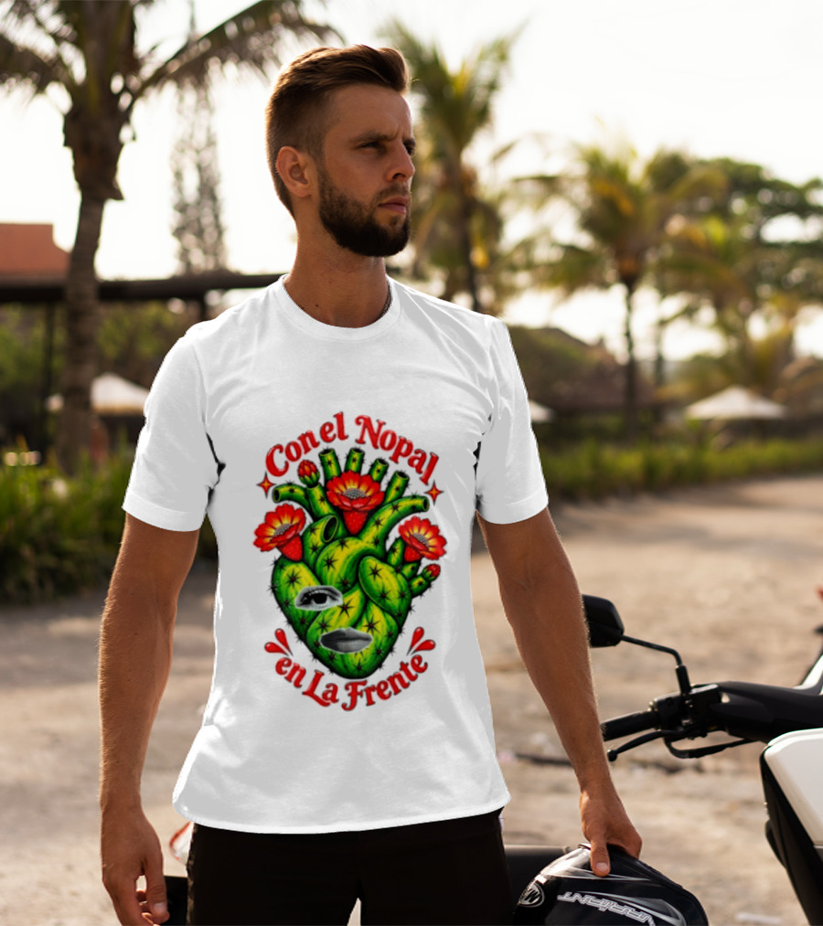 Con El Nopal En La Frente Mexican Culture Cactus Heart T-Shirt