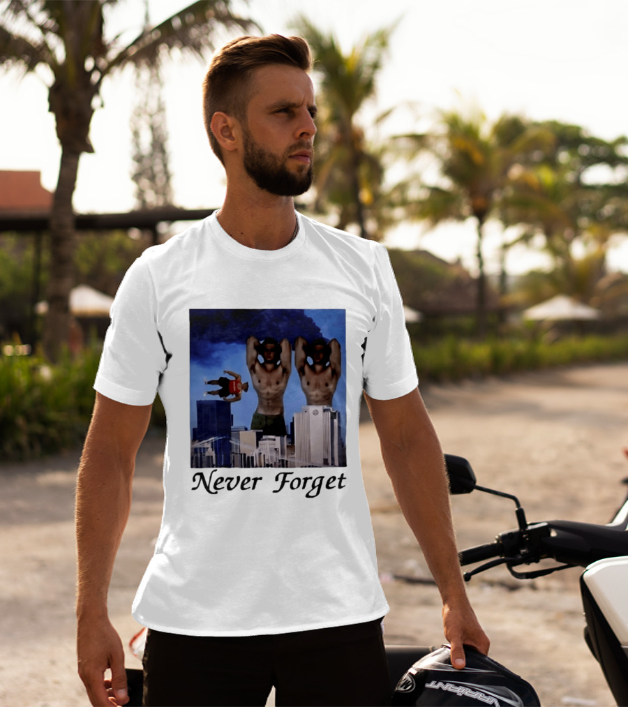 Never Forget 9 11 Internet Meme Edgy Humor Floating Character Twin Towers T-Shirt