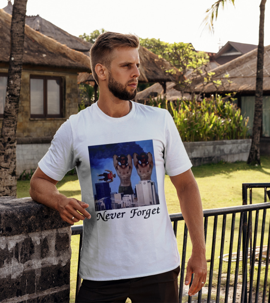 Never Forget 9 11 Internet Meme Edgy Humor Floating Character Twin Towers T-Shirt