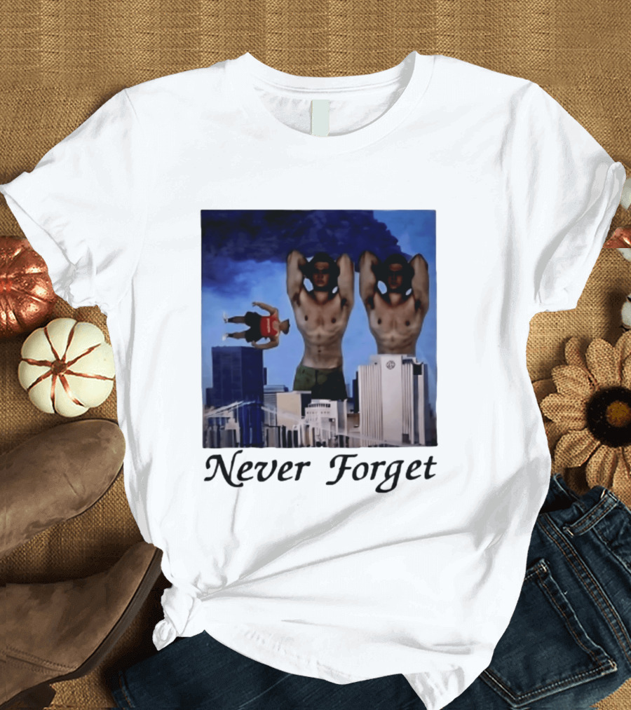 Never Forget 9 11 Internet Meme Edgy Humor Floating Character Twin Towers T-Shirt