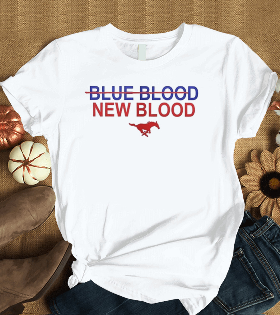 Ricky Shanklin Wearing SMU Mustangs Dallas 1911 No Blue Blood New Blood Two Sided T-Shirt