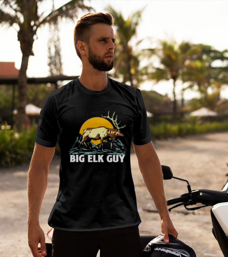 Big Hunting Guy Store Big Elk Guy Hunting Hat Elk Mountain Sun Scene T-Shirt