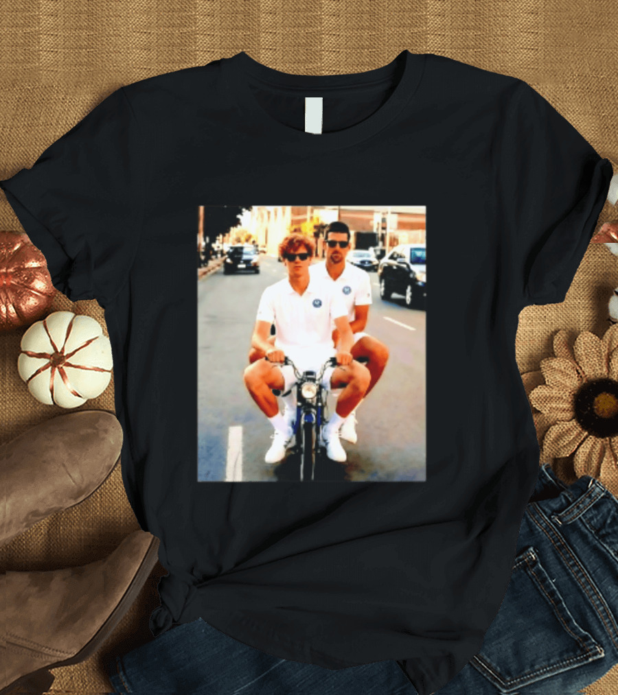 Jannik Sinner Novak Djokovic 2026 Motorcycle Ride Tennis Stars T-Shirt