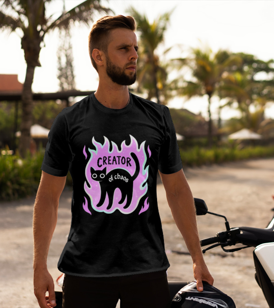 Creator Of Chaos Black Cat Witchy Purple Flame T-Shirt