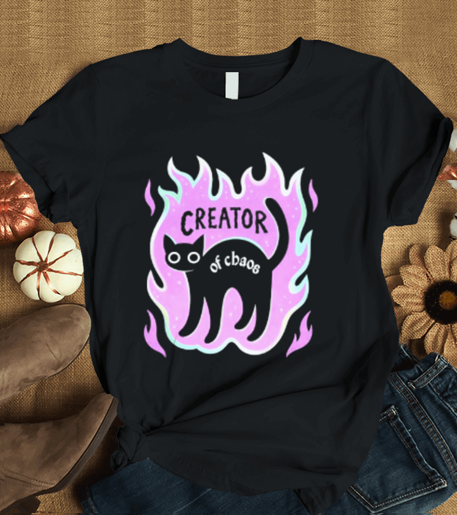 Creator Of Chaos Black Cat Witchy Purple Flame T-Shirt