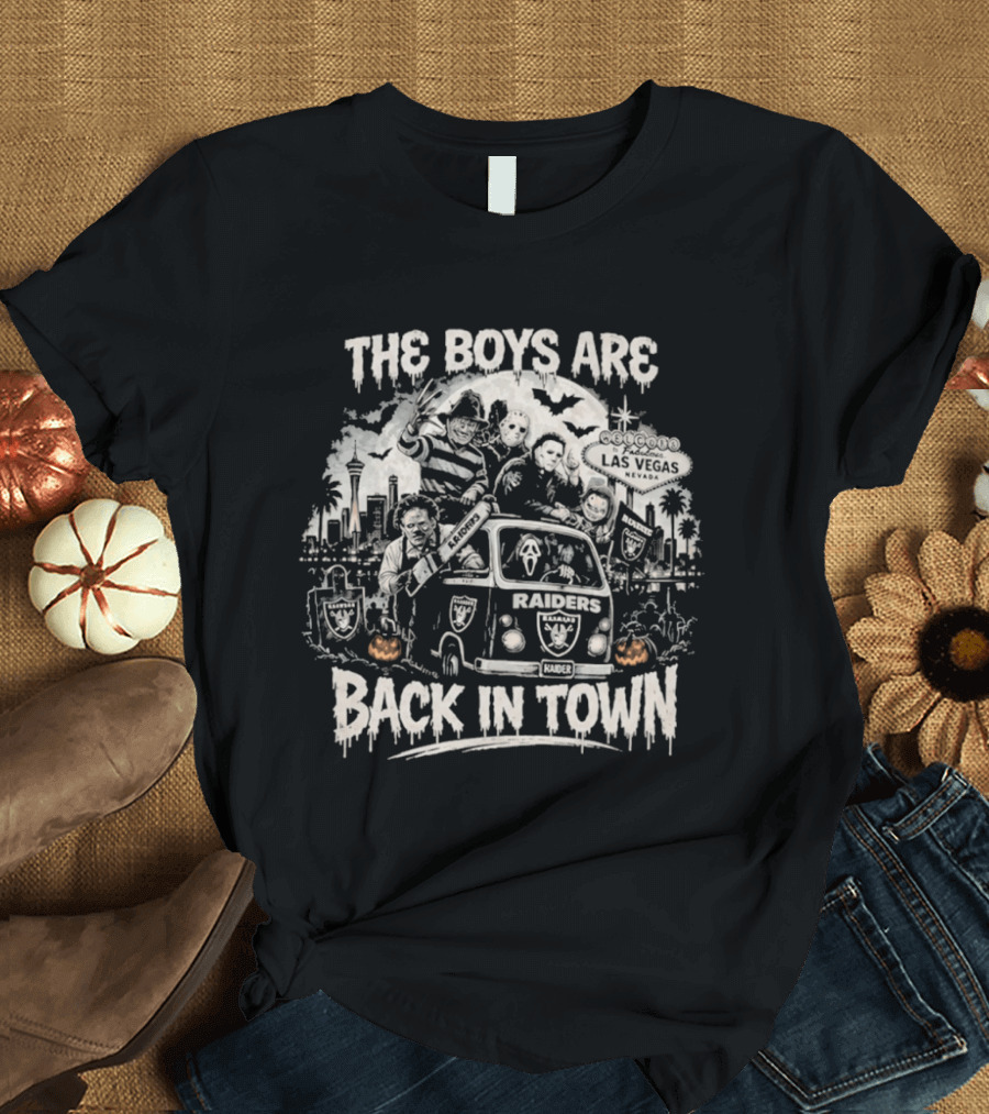 The Boys Are Back In Town Las Vegas Raiders Horror Characters Halloween Van T-Shirt