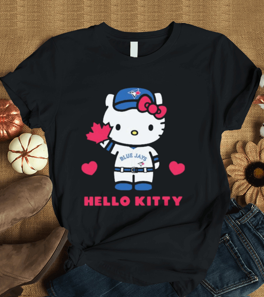Hello Kitty Blue Jays 2026 With Maple Leaf And Hearts T-Shirt