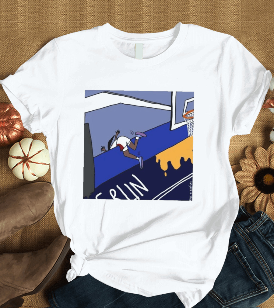 Basketball Player Diving Off Court Cartoon NBA Fan Art By Reuben Armstrong T-Shirt