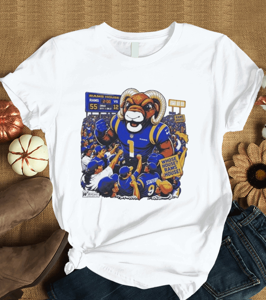 Rams House Rampage Cartoon Scoreboard Los Angeles Whose House T-Shirt