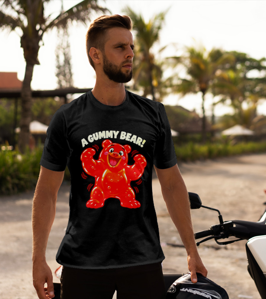 A Gummy Bear Candy Cartoon Enthusiastic Red Bear With Cheery Expression T-Shirt