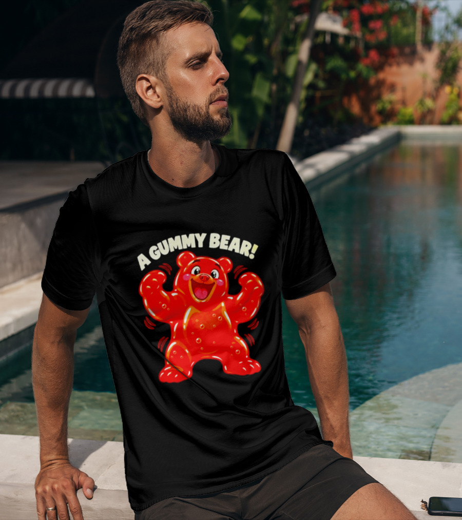A Gummy Bear Candy Cartoon Enthusiastic Red Bear With Cheery Expression T-Shirt