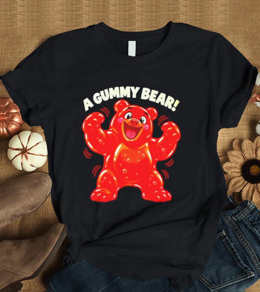 A Gummy Bear Candy Cartoon Enthusiastic Red Bear With Cheery Expression T-Shirt