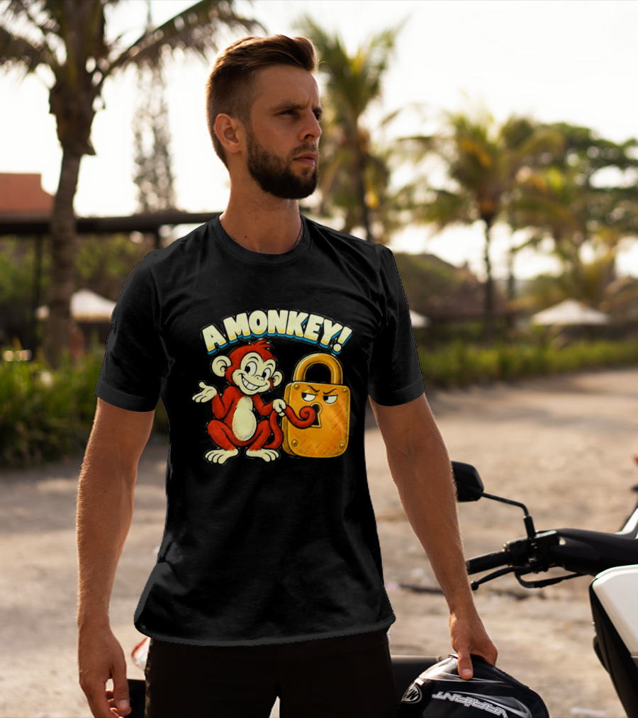 A Monkey And Padlock Playful Cartoon T-Shirt