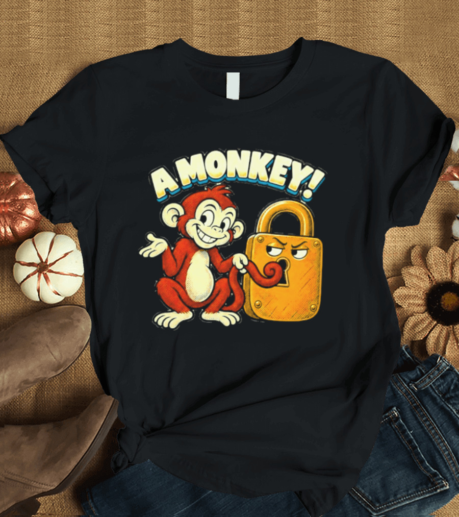 A Monkey And Padlock Playful Cartoon T-Shirt