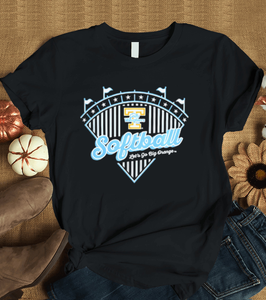 Tennessee Lady Volunteers Softball Let's Go Big Orange Stadium Flags And Stars T-Shirt