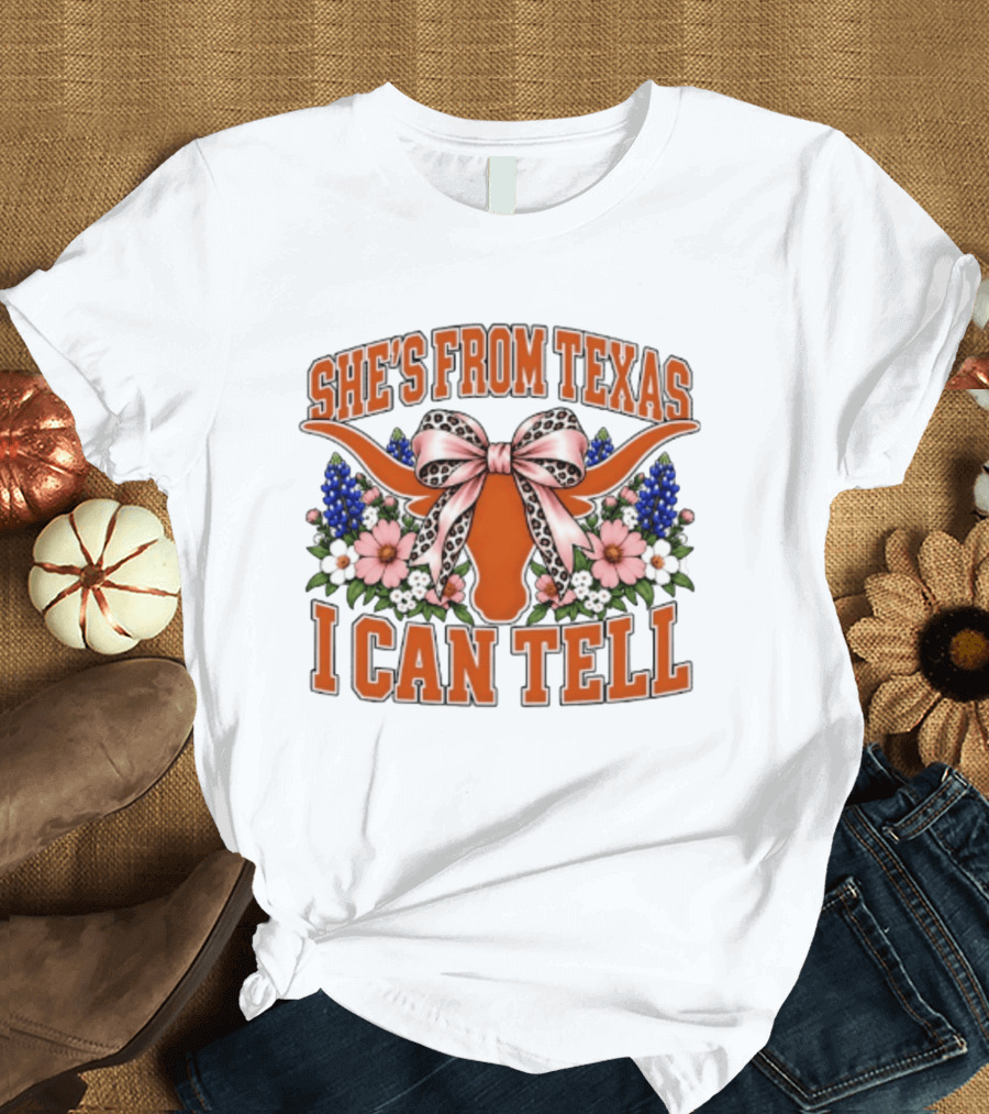 She's From Texas I Can Tell Longhorn Floral Bow T-Shirt