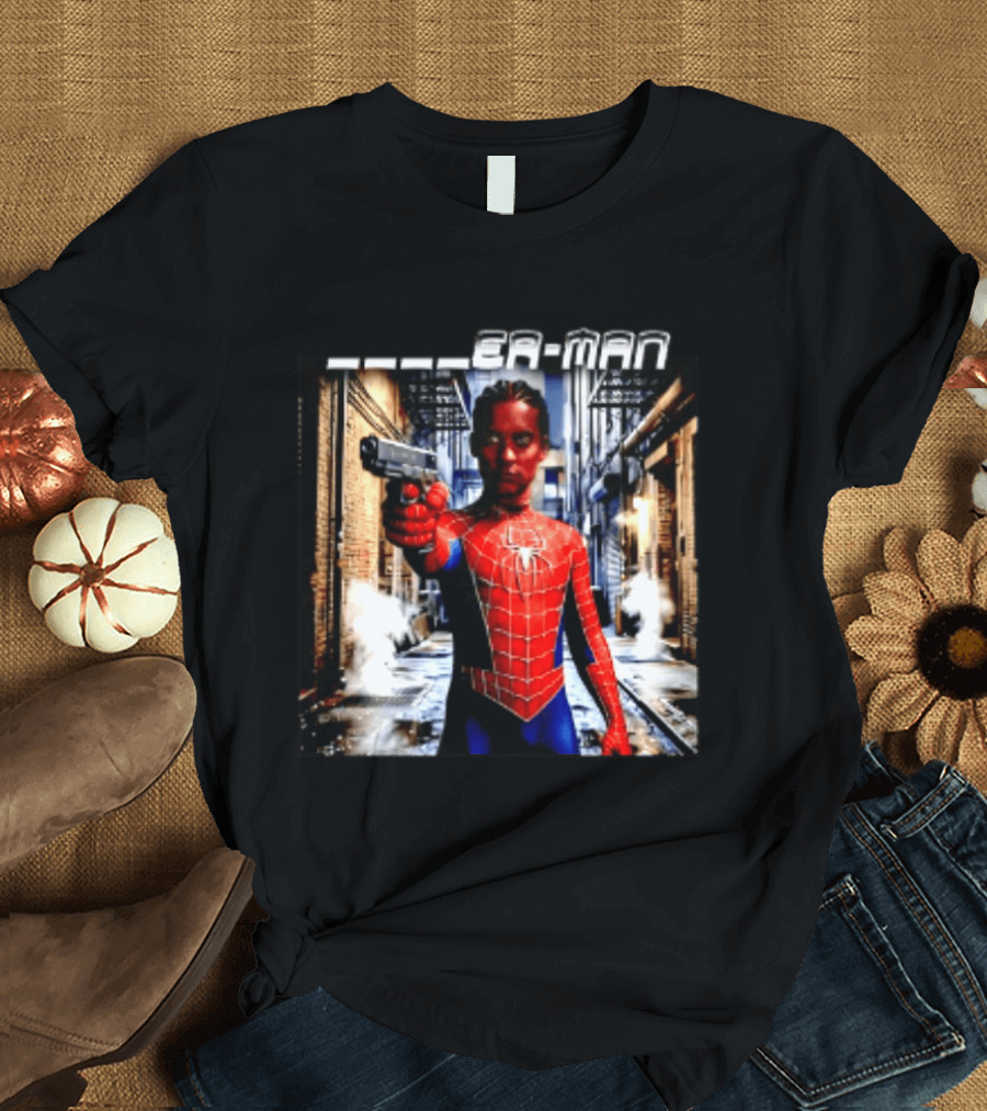 Tobey Maguire Spider Man Marvel Superhero Meme Gun Alley Scene T-Shirt