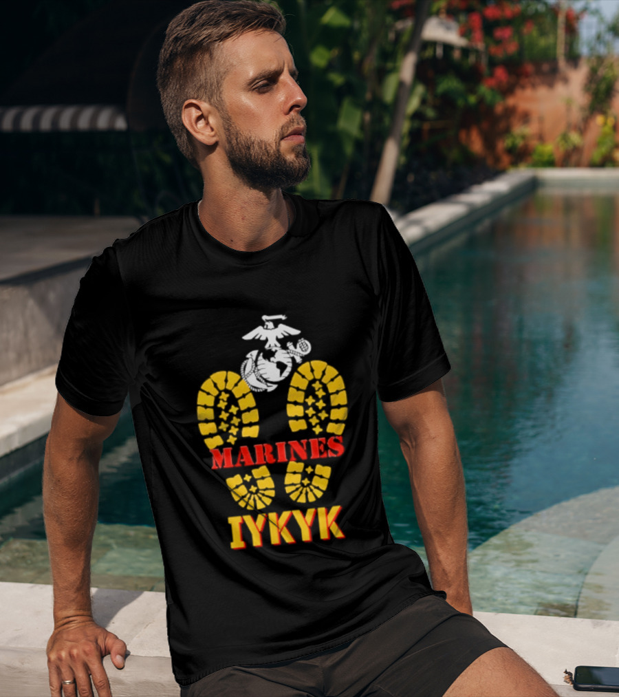 Marines IYKYK USMC Eagle Globe Anchor Boot Print T-Shirt