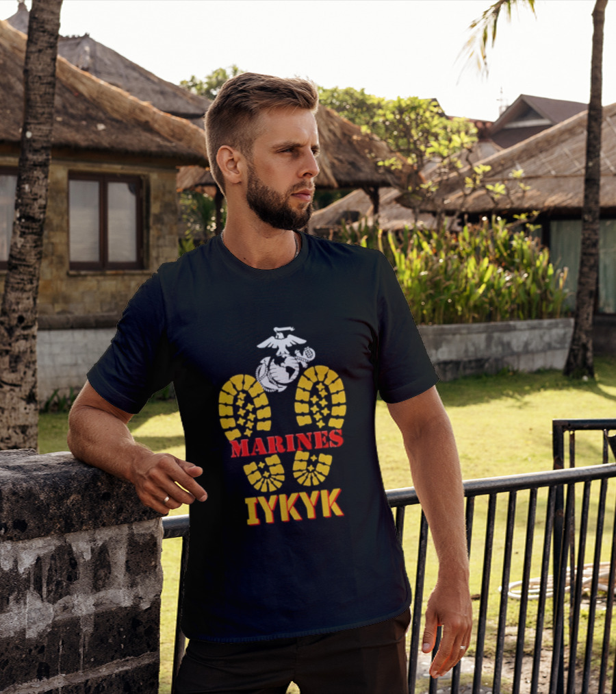 Marines IYKYK USMC Eagle Globe Anchor Boot Print T-Shirt
