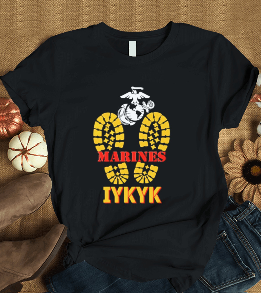 Marines IYKYK USMC Eagle Globe Anchor Boot Print T-Shirt