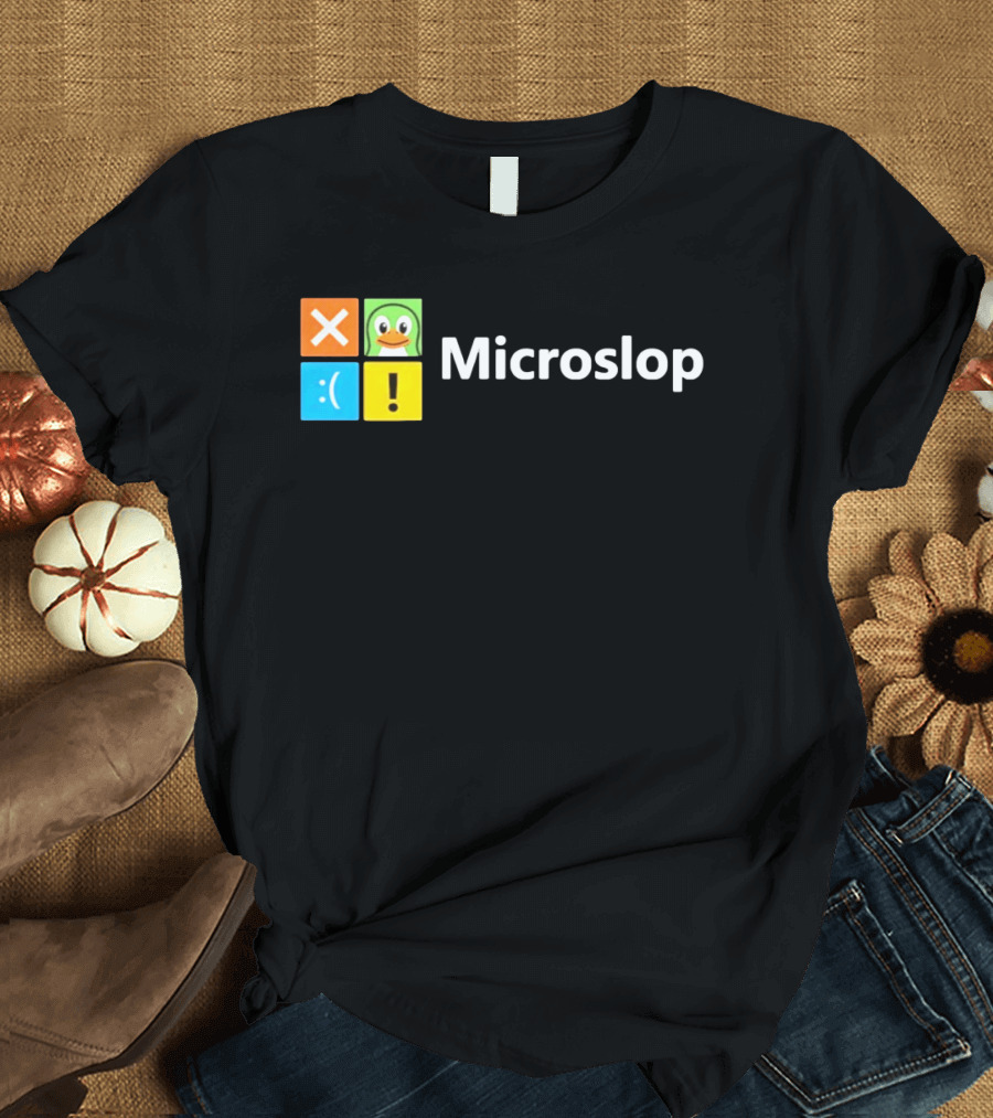 Microslop Parody Tech Developer Icons Linux Microsoft Windows T-Shirt