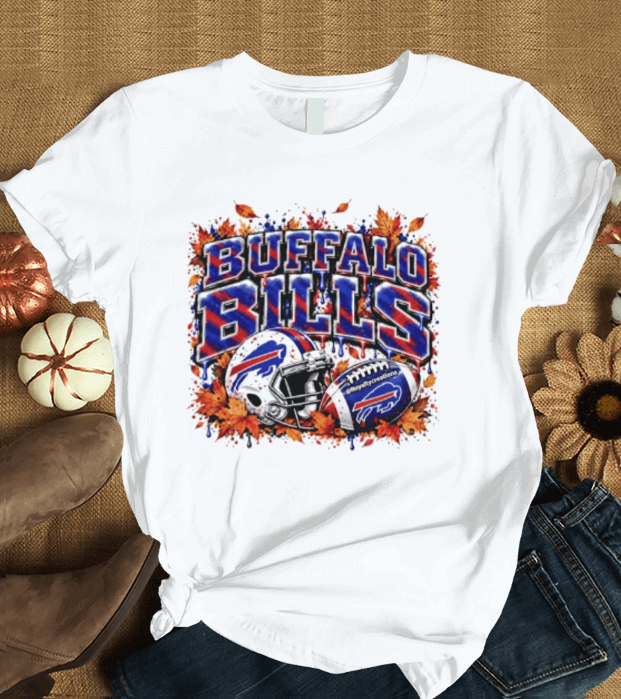 Buffalo Bills Helmet Fall Leaves Football Spirit T-Shirt