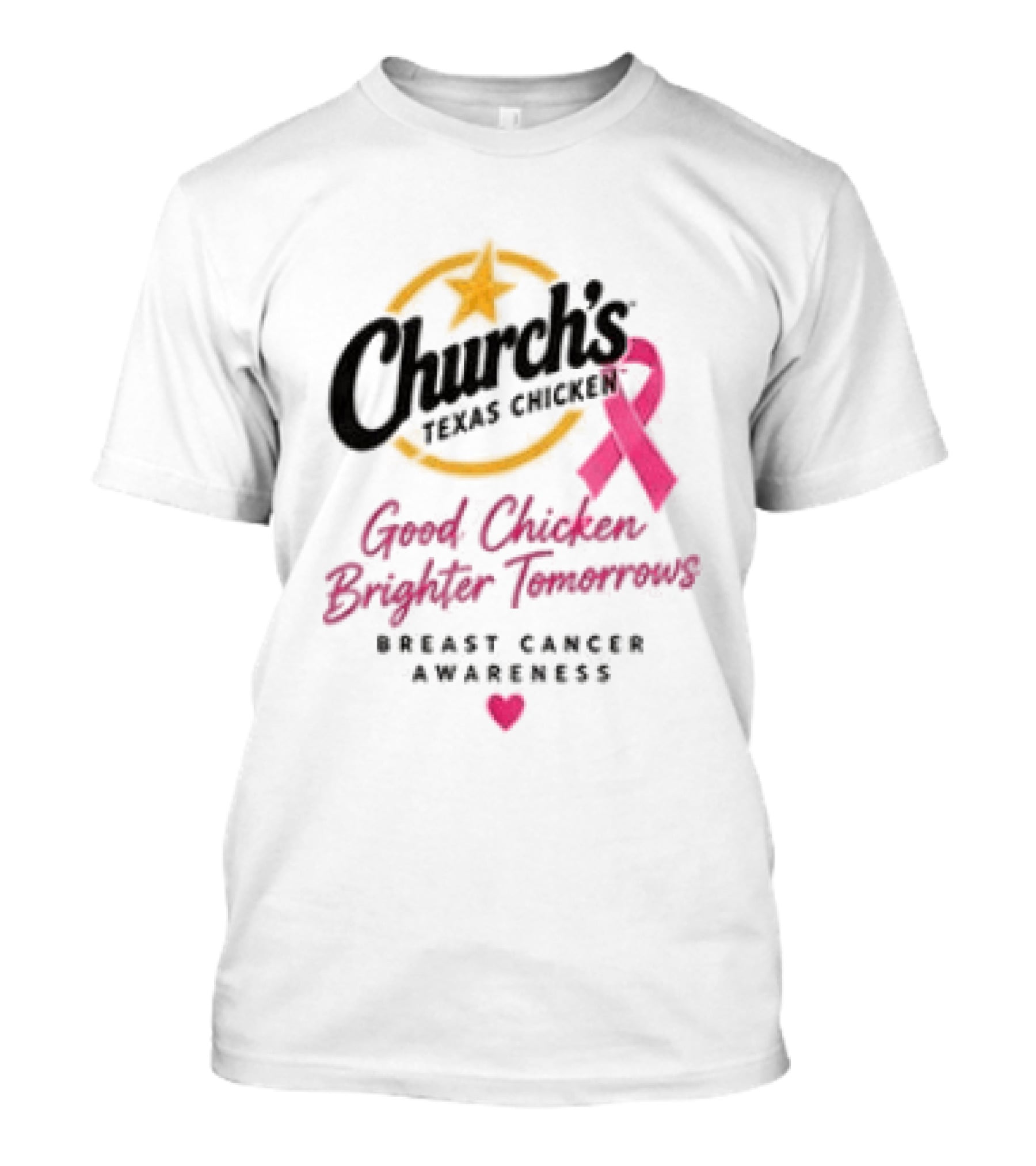 Church's Texas Chicken Pink Ribbon Breast Cancer Awareness Good Chicken Brighter Tomorrow T-Shirt