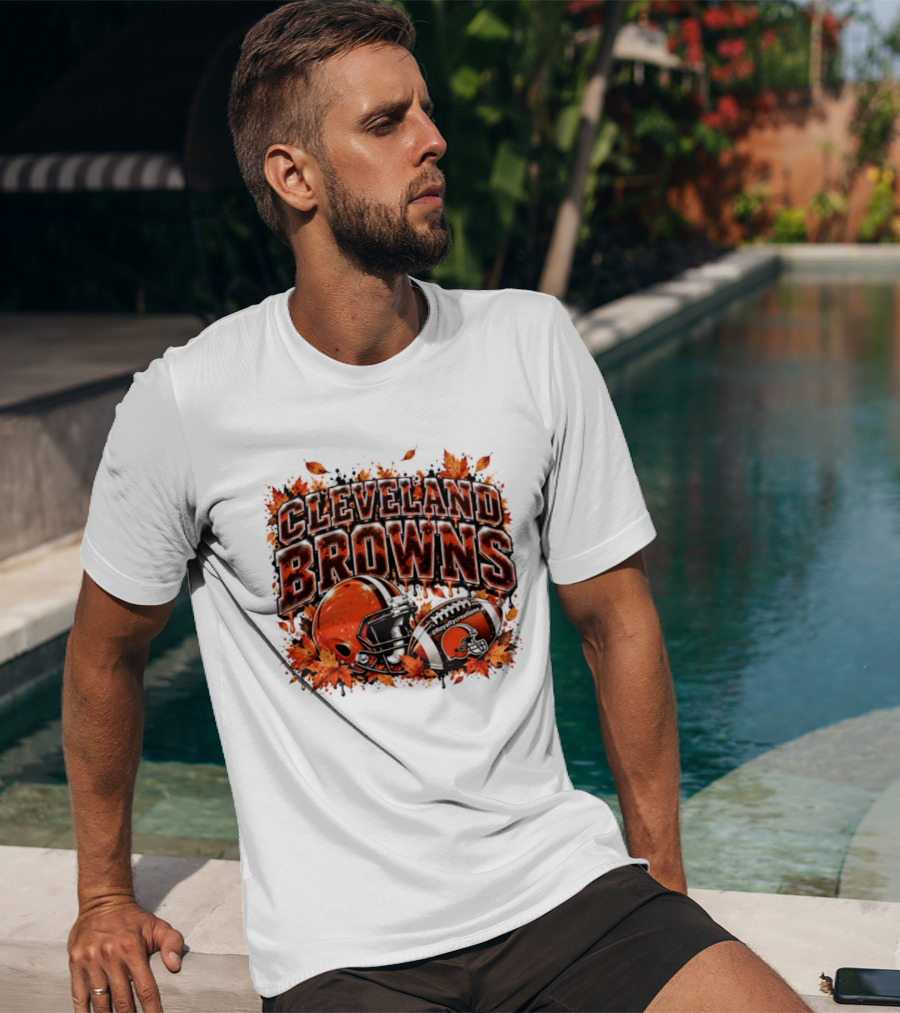 Cleveland Browns Football Helmet Autumn Leaves Halloween 2026 T-Shirt