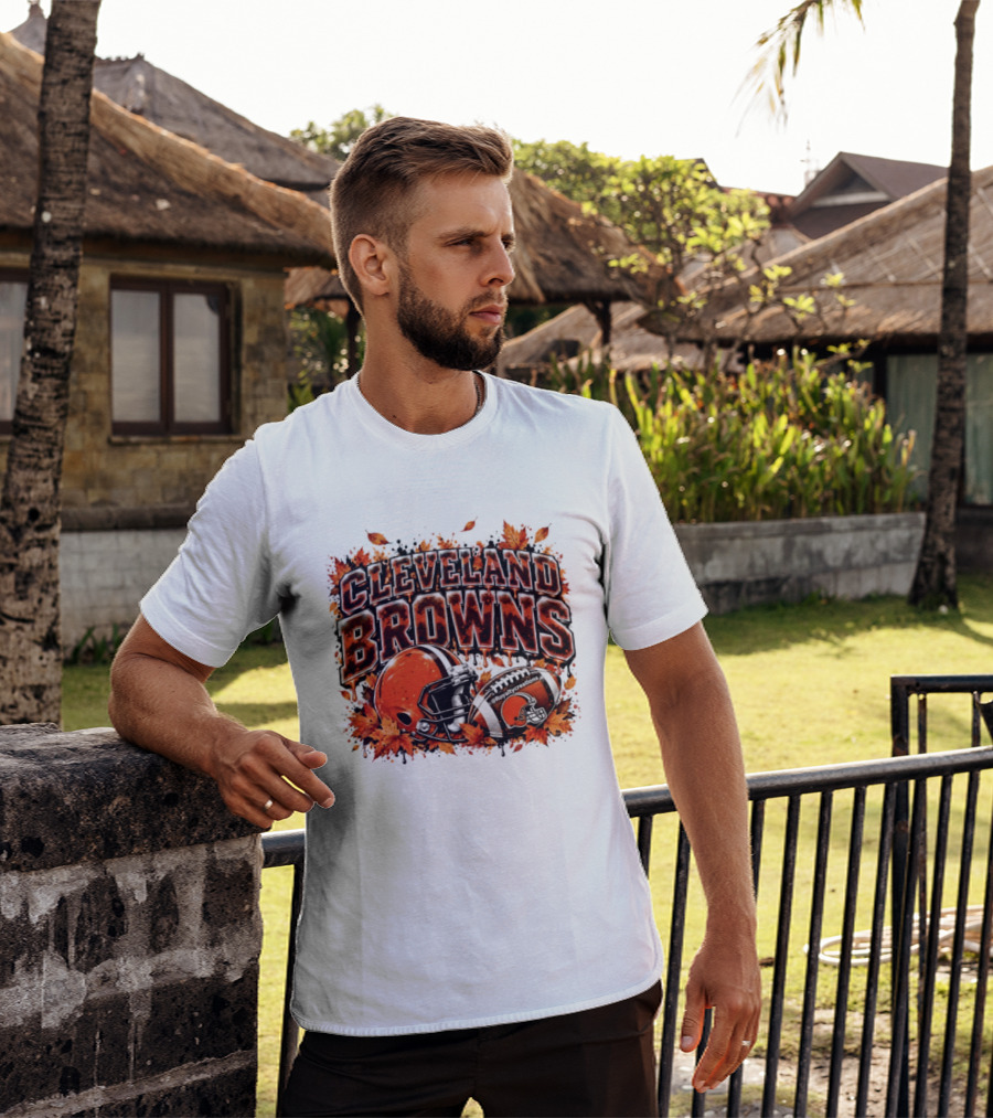 Cleveland Browns Football Helmet Autumn Leaves Halloween 2026 T-Shirt