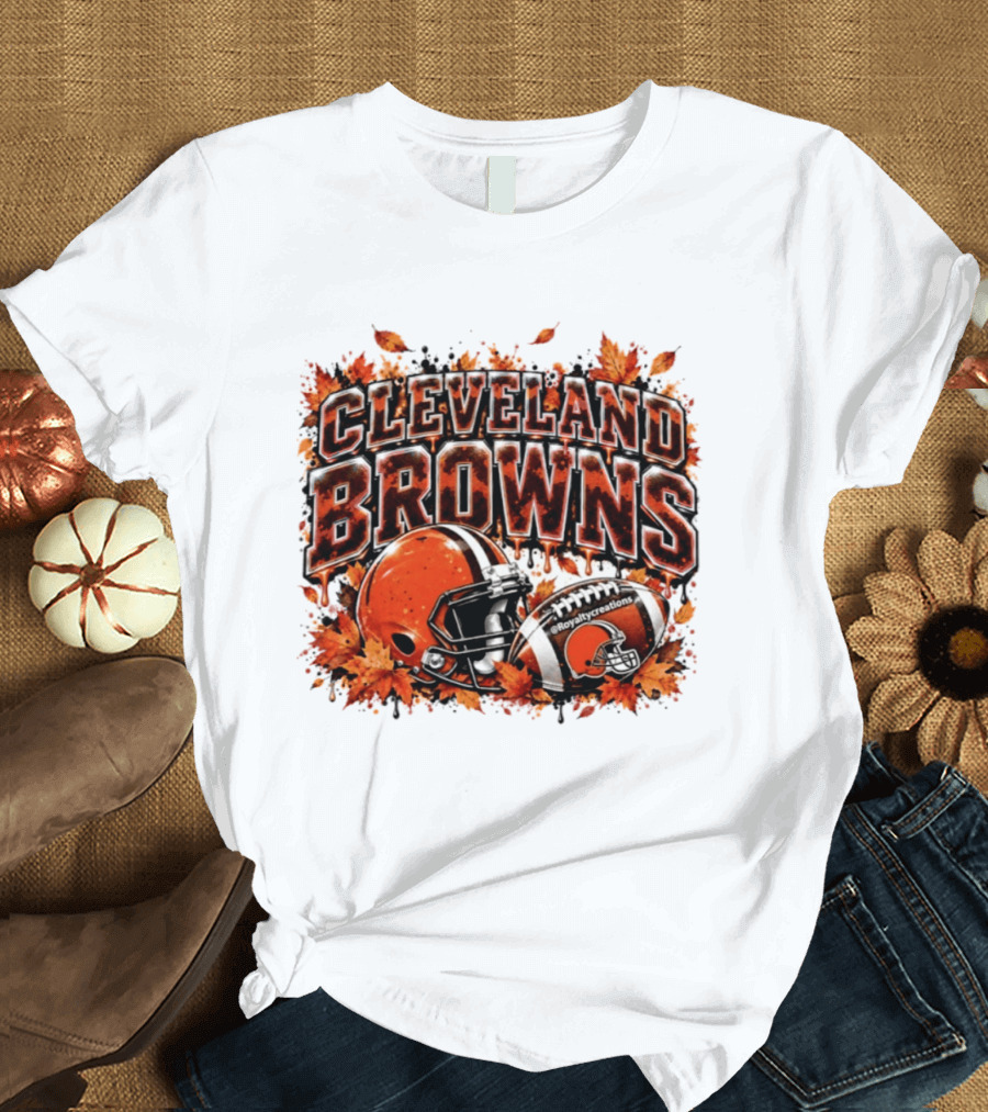 Cleveland Browns Football Helmet Autumn Leaves Halloween 2026 T-Shirt