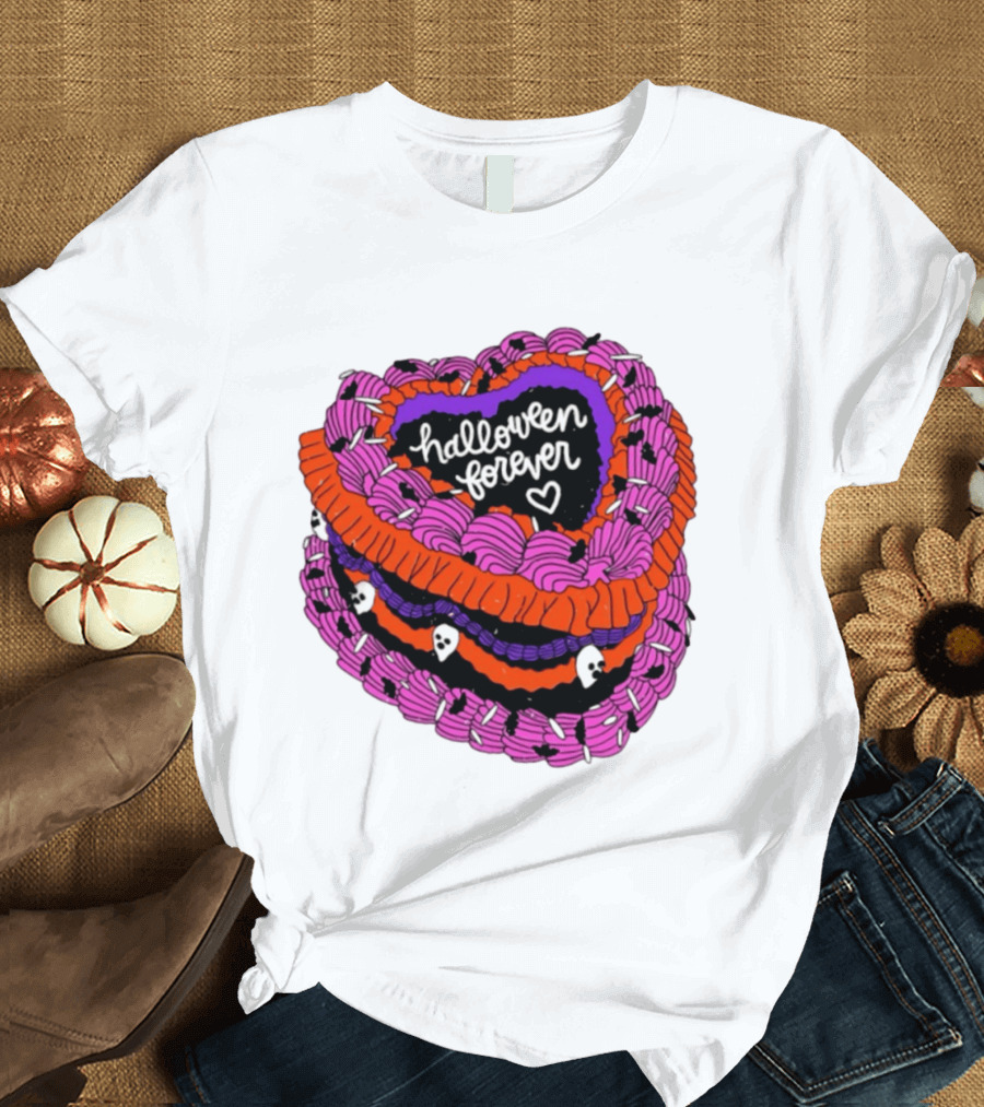 Halloween Forever Heart Cake Spooky Goth Aesthetic Skeleton Decor T-Shirt