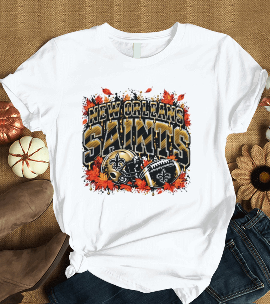 New Orleans Saints Football Helmet Autumn Leaves Halloween 2026 T-Shirt