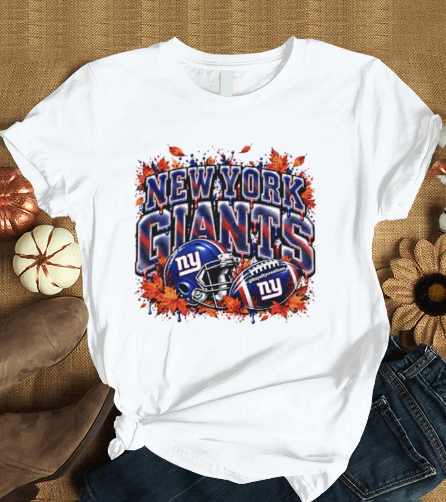 New York Giants Football Helmet Autumn Leaves Halloween 2026 T-Shirt