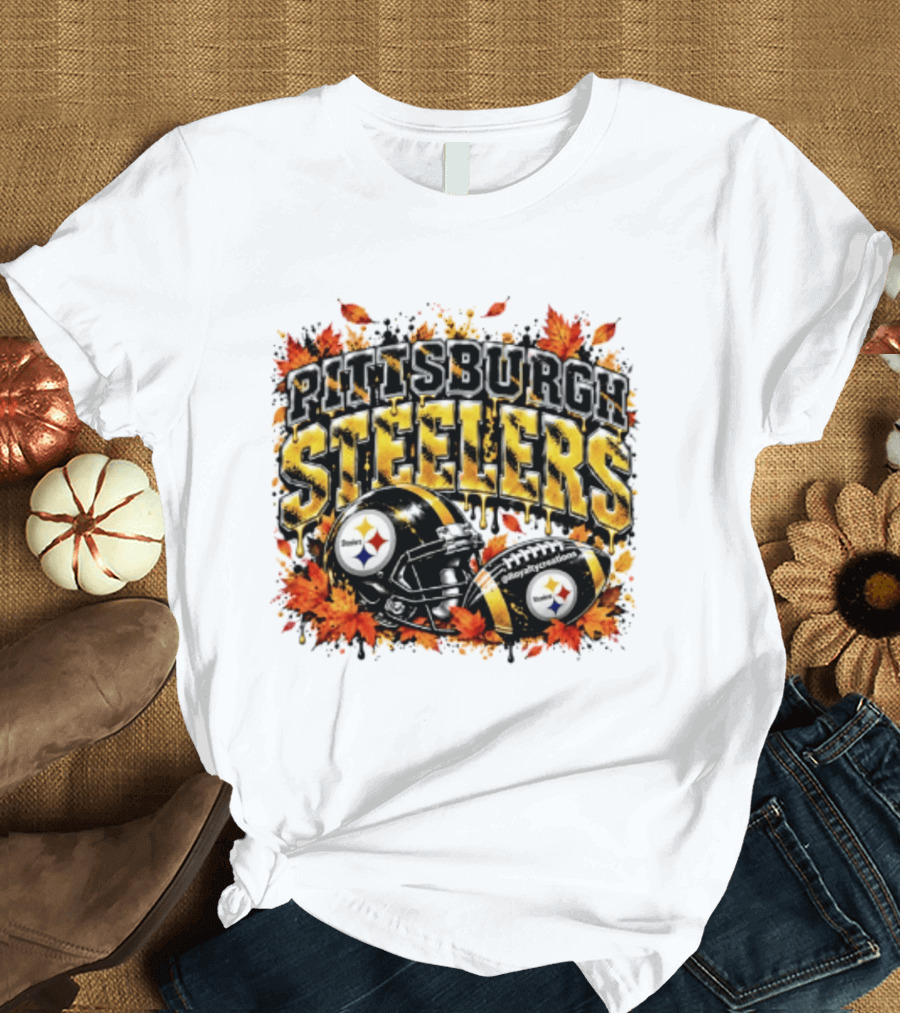 Pittsburgh Steelers Football Helmets Autumn Leaves Halloween 2026 T-Shirt