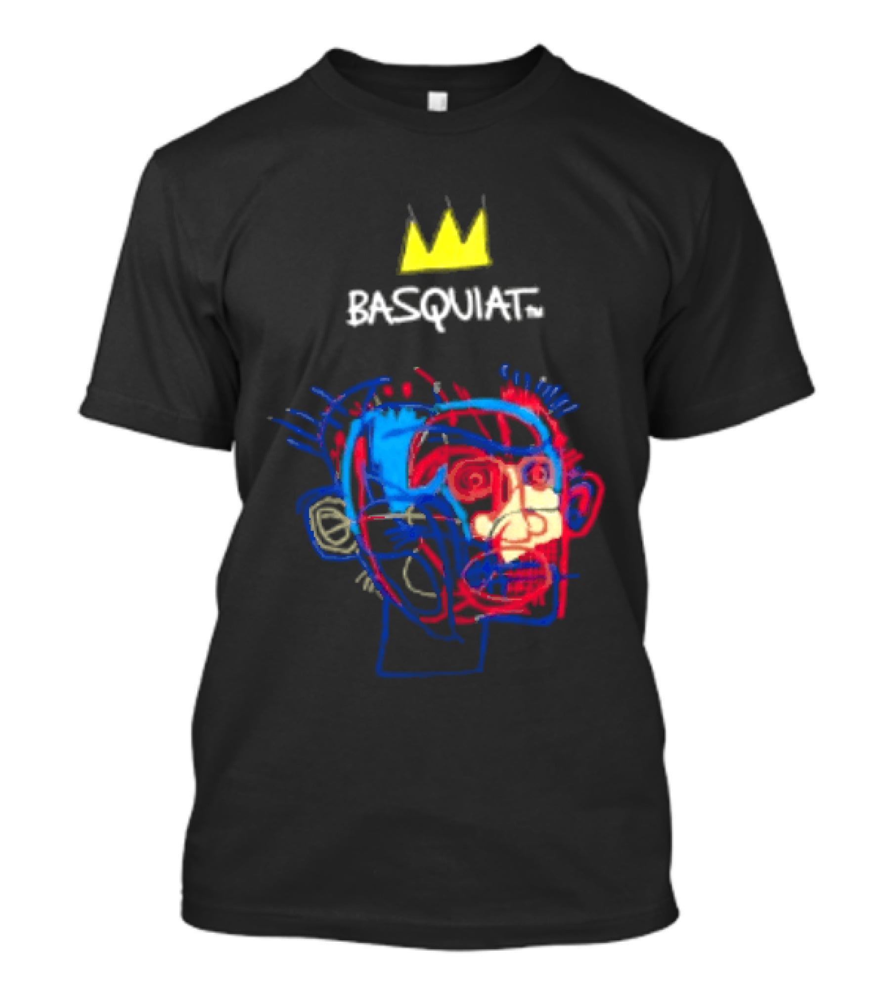 Basquiat Crown Street Face Art With Yellow Crown T-Shirt