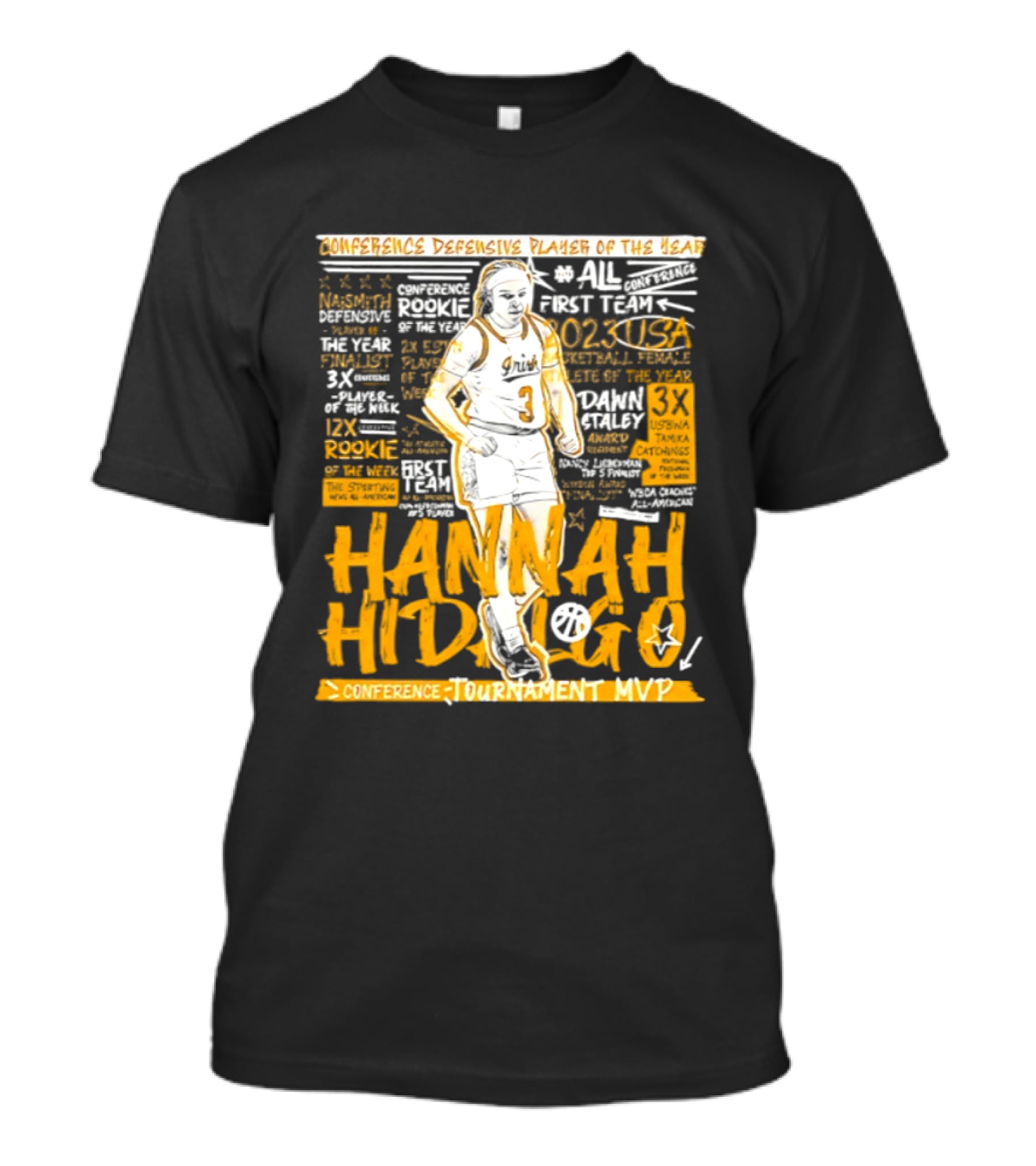 Hannah Hidalgo 2023 NCAA Conference Defensive Player Of The Year Tournament MVP Rookie Team Honors T-Shirt