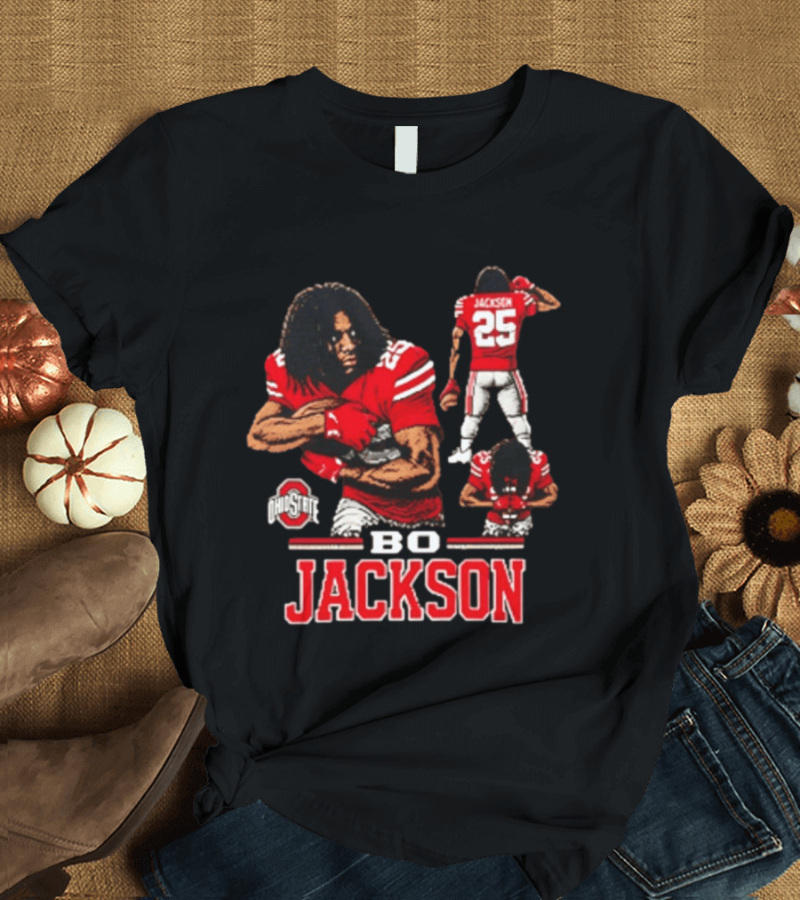 Ohio State Buckeyes Bo Jackson Football Player 25 Red Jersey T-Shirt