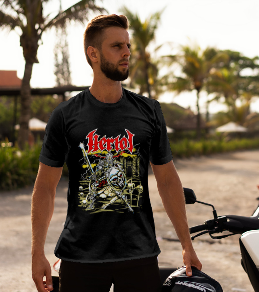 Herol Fantasy Knight Skull Shield Sword Adventure T-Shirt