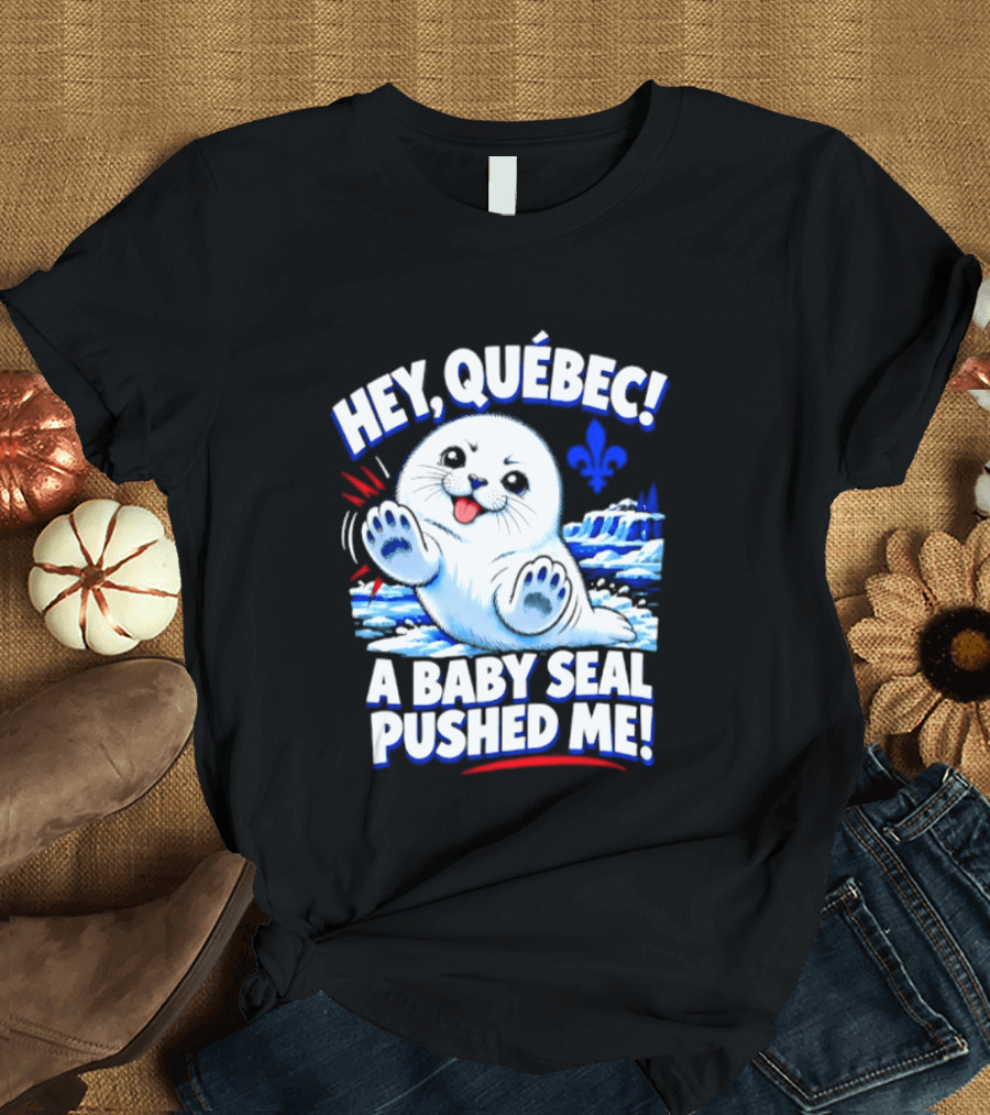Hey Quebec A Baby Seal Pushed Me Cute Harp Seal Iceberg Splash T-Shirt