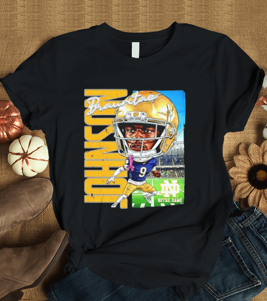 Notre Dame NCAA Football Brauntae Johnson 9 Caricature T-Shirt