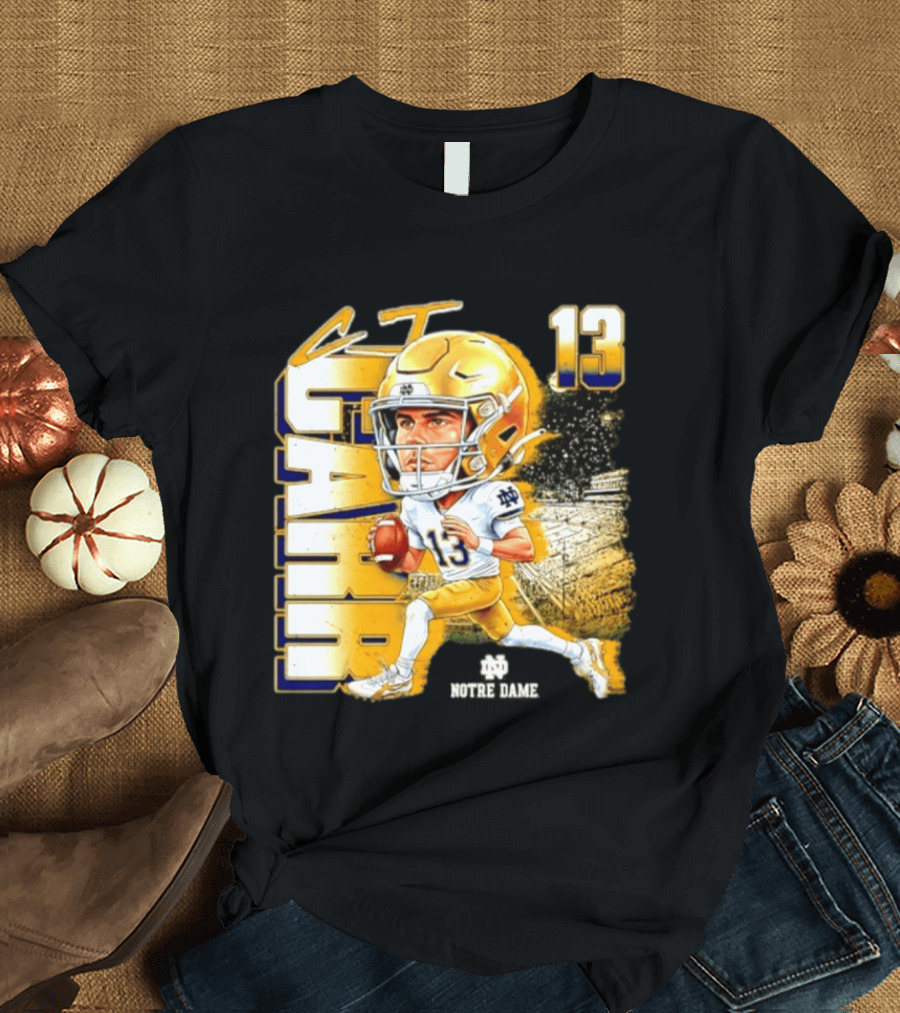 CJ Carr 13 Notre Dame Fighting Irish Football Player Caricature T-Shirt