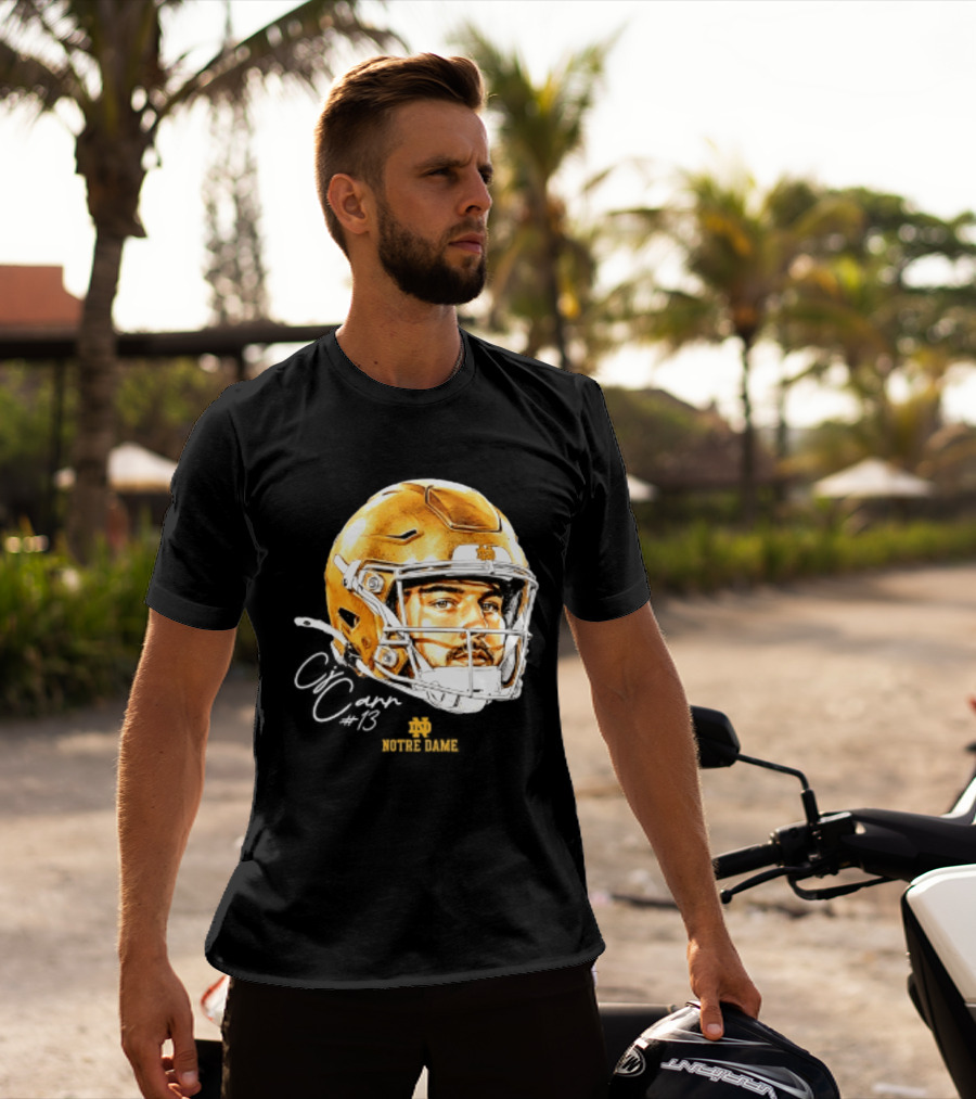 Notre Dame Football CJ Carr 13 NCAA Swag Helmet T-Shirt