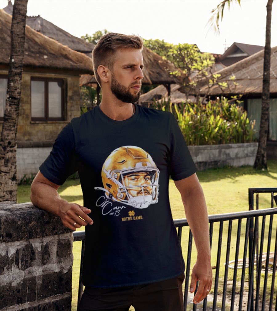 Notre Dame Football CJ Carr 13 NCAA Swag Helmet T-Shirt
