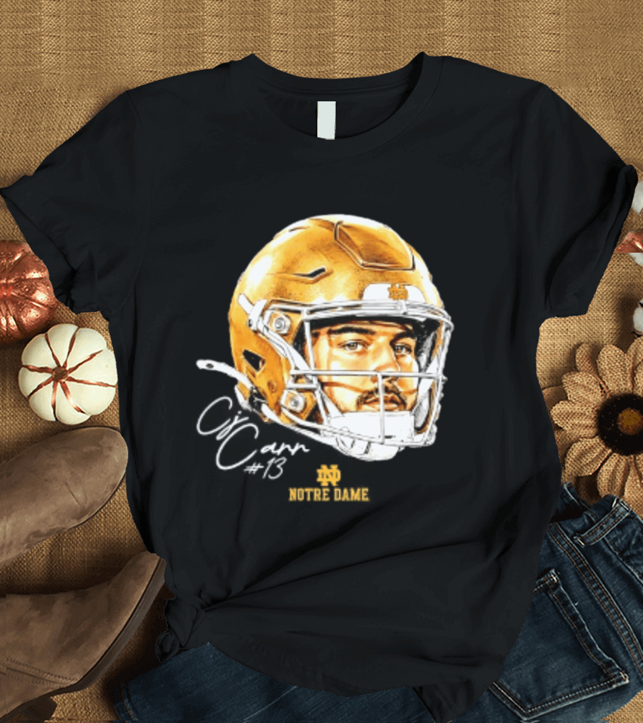 Notre Dame Football CJ Carr 13 NCAA Swag Helmet T-Shirt